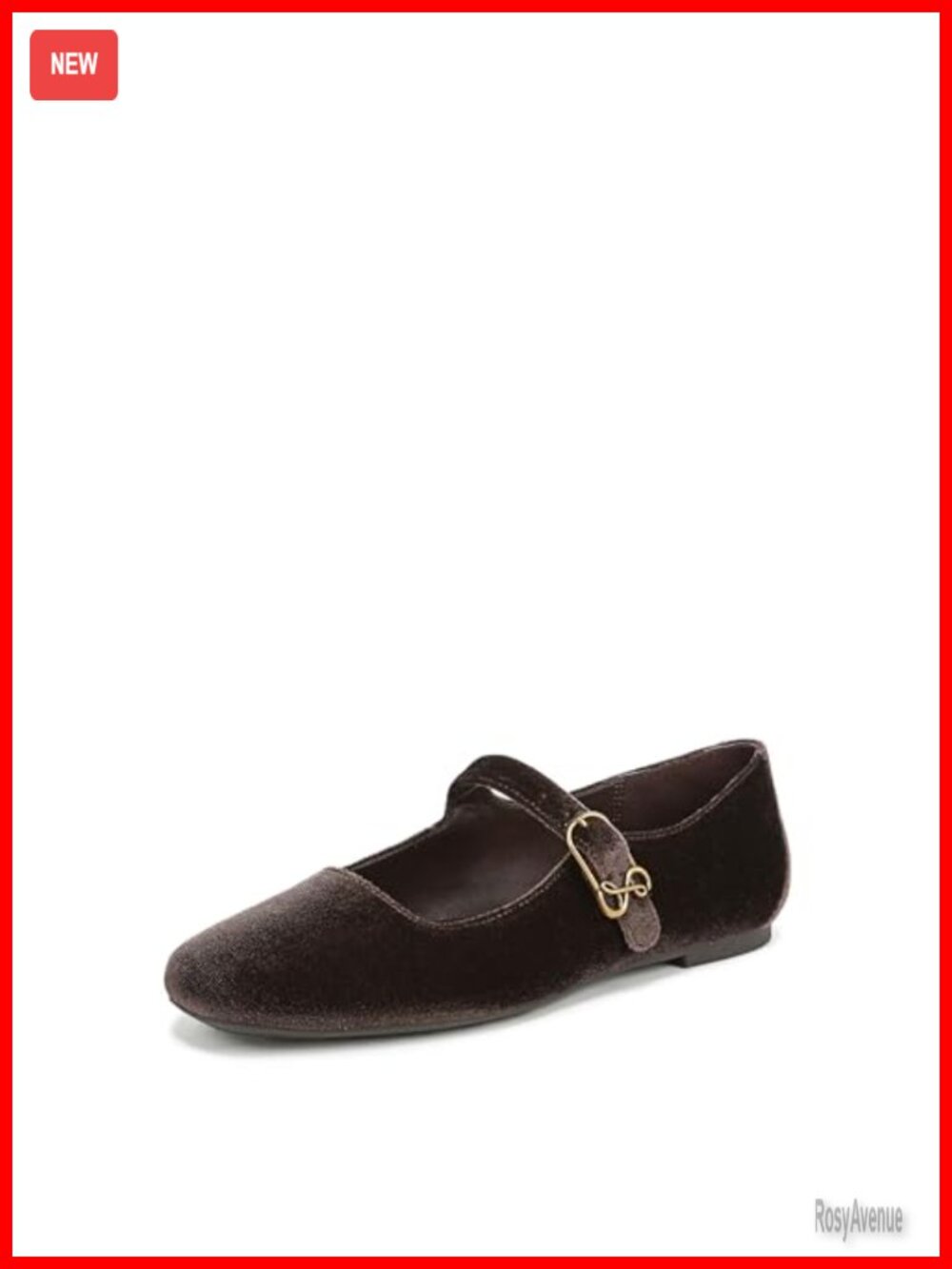 Mary Jane Flats Square Toe Buckle Velvet Flexible Padded Casual Walking